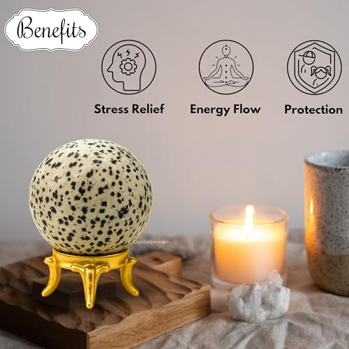 Image of Certified Dalmatian Jasper Crystal Ball for Meditation - Premium Crystal Vastu Items for Home and Feng Shui Items for Good Luck - Ideal for Pooja Supplies and Spiritual Practices (1.5 inch Inch)