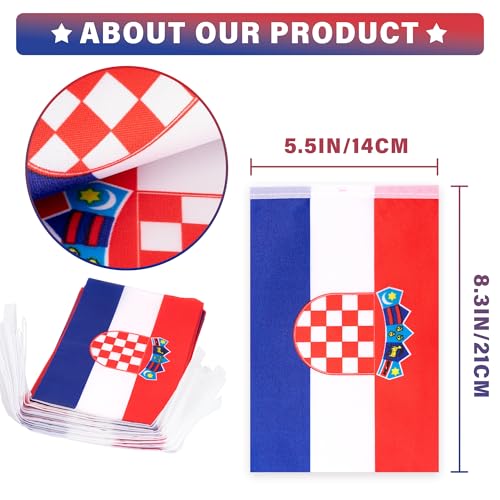 Image of Croatia String Flag Pennant Banner, Small Mini Croatian Flags Bunting Banner, National Country Decoration for School, Party, Sports Events, Patriotic Festival, 33 Feet 30 Flags