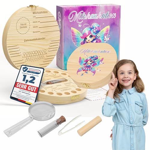 insi Kinderzahndose für Milchzähne. Personalisierbare Milchzahndose. Ink.Geschenkbox Lupe und Zahnfeebrief. Zahndose als Geschenk für Kinder. (Pink-Blau)
