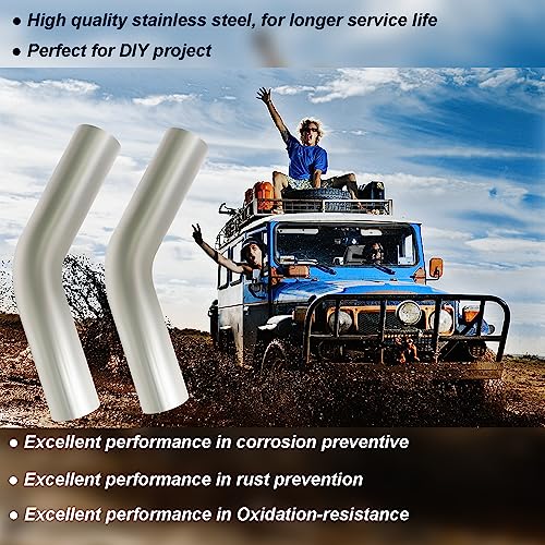 Simnliras 2 Pcs 3\" OD 45 Degree Exhaust Pipe 45° Mandrel Bend Elbow Stainless Steel 3 inch Exhaust Elbow Pipe for Car Modified Exhaust System, Universal Fit, 5.9\" Leg Length - Thumbnail 7