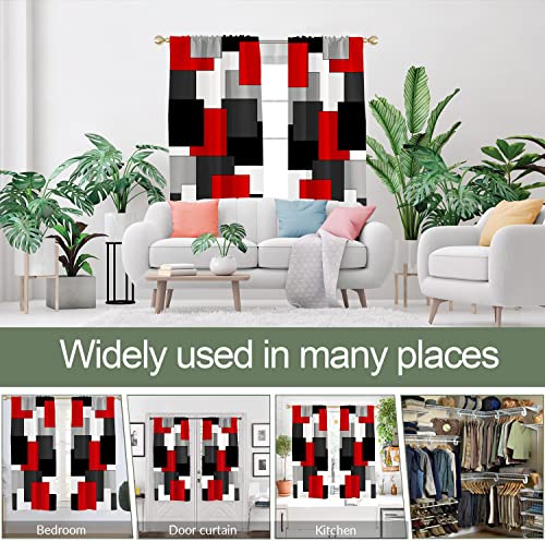 Aatter Red And Black Window Curtain Grey Gray White Multicolor Geometric Silver Dark Abstract Square Art Living Room Bedroom Window Drapes Treatment Fabric 1 Pair Home Decor, 42" W X 63" L, Modern #TOP3