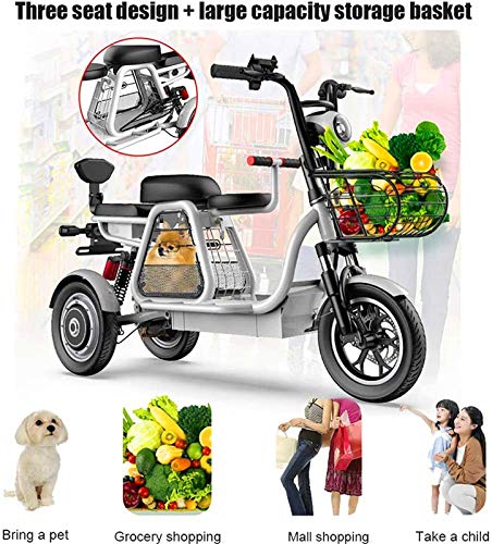RDJM Ebikes, 3 Wheel Electric Bike for Adult Mountain Scooter 48V 8AH 12in Electric Bicycle with Electric Lock Fast Battery Charger with Child Seat Detachable for Shopping Use Home - Image 4