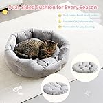 Made4Pets Cat Beds for Indoor Cats - Dog Beds for Small Dogs, Round Pet Bed for Puppy and Kitten, Washable Dog Bed with Anti-Slip Bottom, Removable Dual-Fabric Cushion for All Season, Grey - Image 4