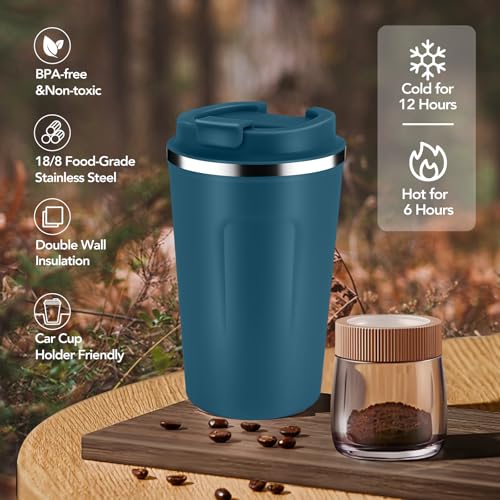Volhoply 12 oz Double Wall Insulated Vacuum Travel Coffee Mug with Flip Lid Bulk 8 Pack,Reusable Stainless Steel Leak Proof Coffee Cup,Portable Cafe Thermal Tumblers for Hot & Cold Drinks(Bule,8 Set) by Volhoply - Image 5