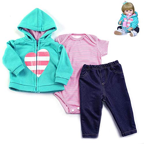 Anano Reborn Baby Dolls Clothes Handmade for 22-24 Inch Girl Doll 3-pcs Outfit Doll Accessories for Toddler Doll Matching Clothes