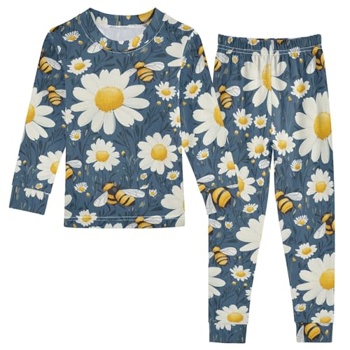 Pajama Sets Long Sleeve Bee and Daisy Pattern Soft Comfy Sleepwear 2 Piece PJS 3-8T