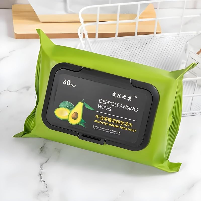 JACINTO Fresh Clean Glow makeup remover wipes 60 pcs Wet Wipes for Face Avocado plant extract-Super Soft Face Wipes with Gentle Cleansers