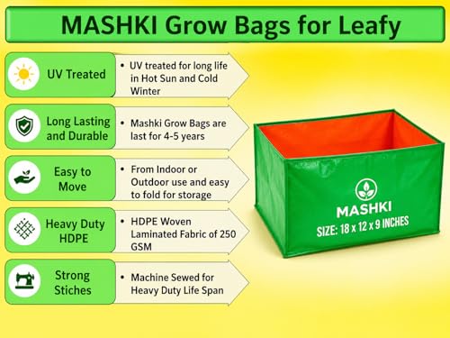 Image of MASHKI Rectangular HDPE Grow Bags 18 inchx12 inchx9 inch Inches 240 GSM for Terrace Garden, Home Gardening and Kitchen Gardening (Standard, 3 Count)