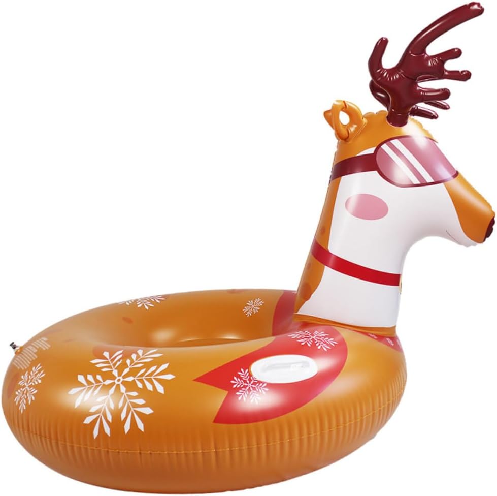 Inflatable PVC Snow Sled Tube Outdoor Snow Tube with High Abrasion Resistance and Low Temperature Flexibility Heavy Duty Deer Design for Winter Sledding Fun