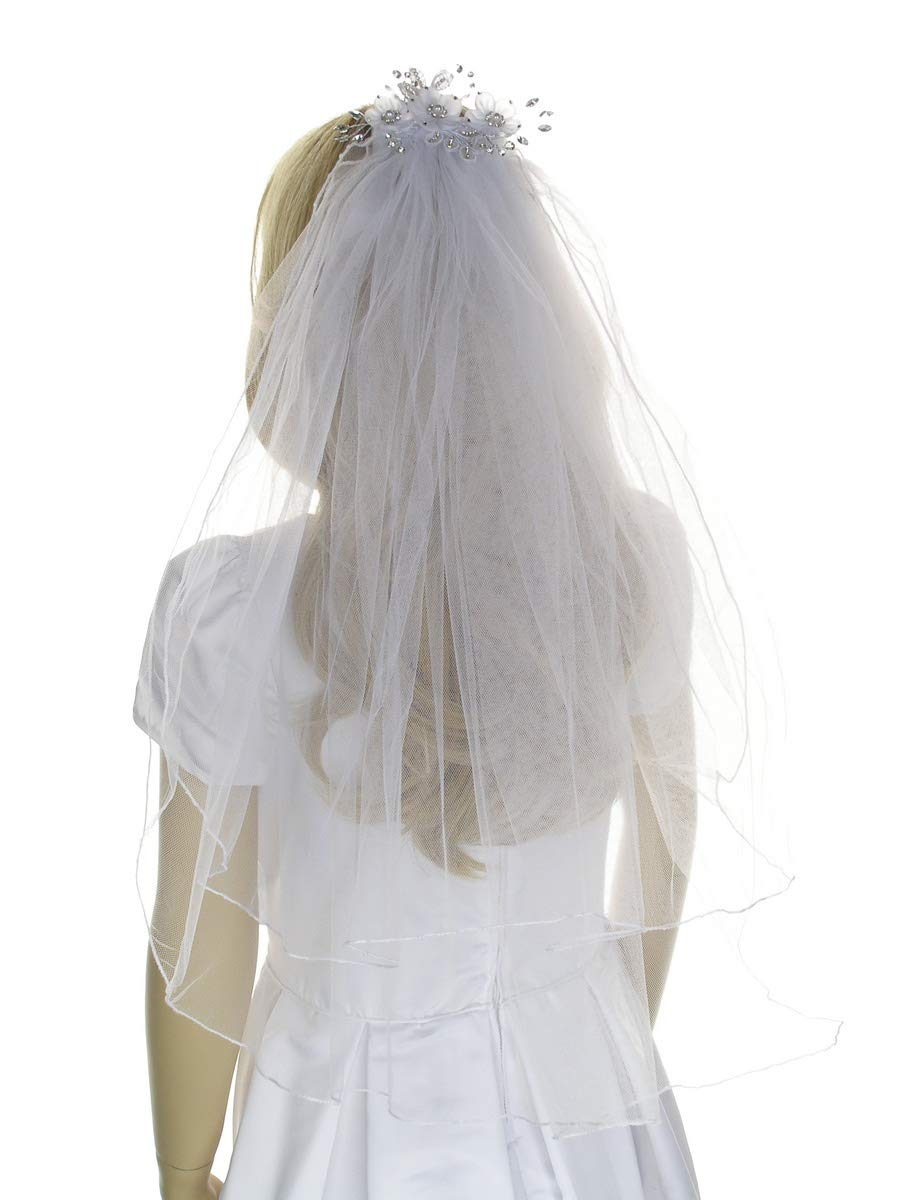 Flower Girl Communion Party Wedding Girl's Veil with Wrist Length Lace Stretch Satin Gloves