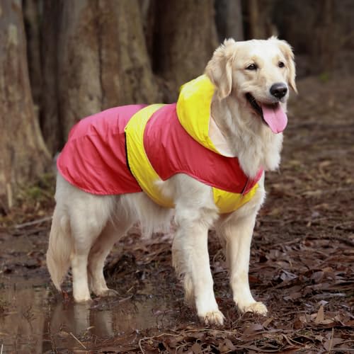 Image of Waterproof Dog Raincoat with Hood | Double Coloured Red-Yellow | Adjustable Velcro | Extra Coverage | Easy to Carry Pouch | for Small, Medium and Large Breed Dogs