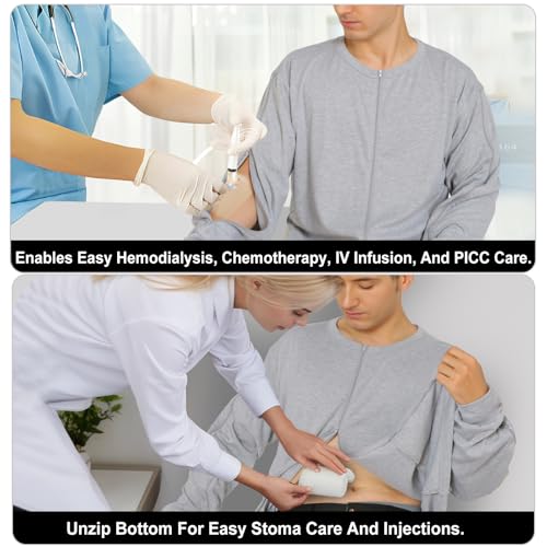 Dialysis Shirts with Arm Zipper Cozy Port Access Full Two Way Zip Hemodialysis clothing with Drain Pockets2