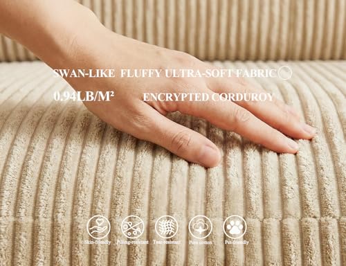 Image of 108 inches Modular Sectional Sofa with Chaise, Boneless Comfy Corduroy Fluffy Couch with Deep Seat and Side Pockets, No Assembly Required (2.Tan /Brown, 9.a Middle Seat)