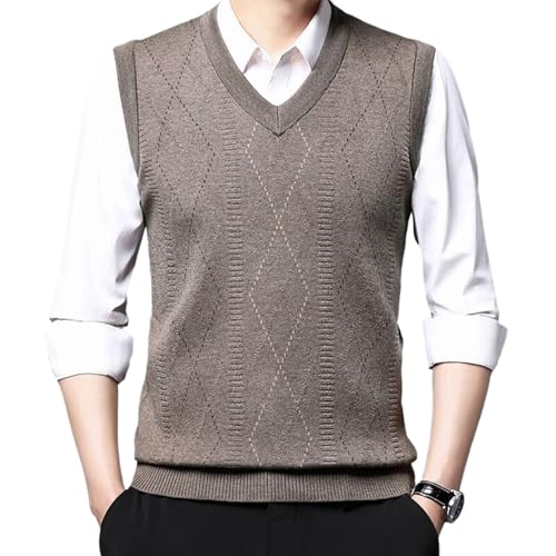 Men'S Autumn Knit Vest,V-Neck Vest,Middle-Age Business Casual Pullover Sweater
