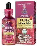USDA Organic Ultra Max B12 | Superdose 7500mcg Vitamin B12 Liquid Drops | B12 as Methylcobalamin| Max 98% Absorption Rate | Promotes Energy| Vegan, Non-GMO, Strawberry flavor -4oz