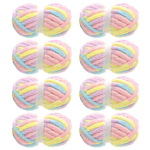 Image of MABOZOO Tie Dye Chunky Yarn for Crocheting & Knitting, 8 Pack - Soft Plush Yellow Fluffy Jumbo Chenille Yarn,Giant Thick Fuzzy Bulky(29 yds, 8 oz Each Skein)