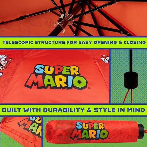 Image of Get Trend Super Mario One Piece Hello Kitty Kids Windproof Travel Umbrella | Strong Folding Compact Umbrellas for Rain, Lightweight, Portable Kids Travel Essentials, Fits Backpack & Car, Gifts for Boys