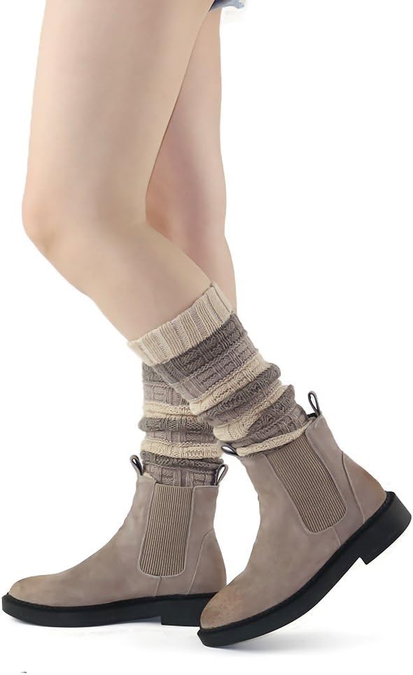3 Pack Women's Fall Winter Warm Colorful Striped Knit Leg Warmers Long Socks