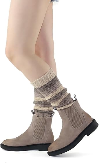 3 Pack Women's Fall Winter Warm Colorful Striped Knit Leg Warmers Long Socks