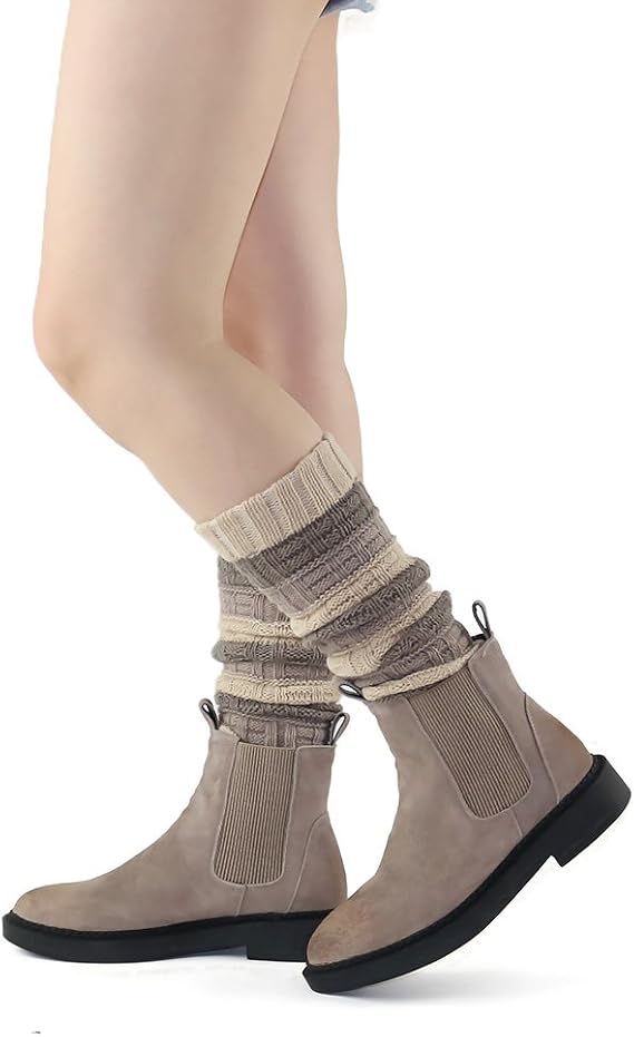 3 Pack Women's Fall Winter Warm Colorful Striped Knit Leg Warmers Long Socks