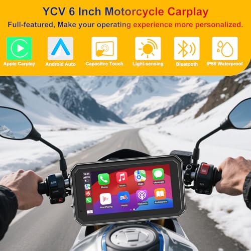 Image of YCV 6 inch Portable Motorcycle Carplay with Android Auto, HD Waterproof Screen, GPS Navigation System, Music Sharing, Light Sensor, Siri /Google Assistant, Bluetooth Call, Quick-Release Magnetic Mount