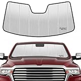 Windshield Sun Shade Compatible for 2019-2025 Ram 1500 10 inch Wide Sensor Silver Reflective Foldable Front Sun Visor Sunshade Protector with Storage Bag Keep Interior Cool