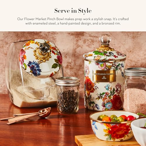MACKENZIE-CHILDS-Enamel-Pinch-Bowl-Small-Bowl-for-Kitchen-Ingredients-15-Cup-Capacity-White-Flower-Market MACKENZIE CHILDS Enamel Pinch Bowl Small Bowl for Kitchen Ingredients 15 Cup Capacity White Flower Market