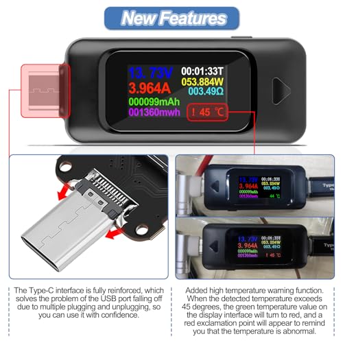 Image of USB Tester Type-C Voltmeter Voltage Current Tester Power Meter Multimeter Ammeter Type C USB Charger Tester Color Display Capacity Voltage Current Detector 0-5A 4-30V