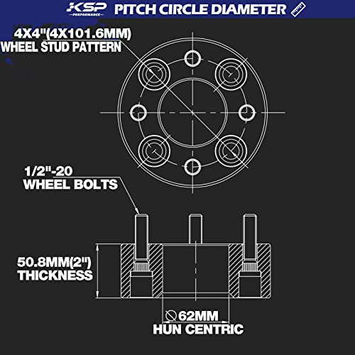 Ksp 4X4 Wheel Spacers For Golf Cart, 2" Atv Wheel Spacer Fits For Ez Go Ezgo Club Car, 50Mm Thick 4X100 & 4X101.6Mm Thread Pitch 1/2" X20 Hub Bore 62Mm, Black 4Pcs #TOP1