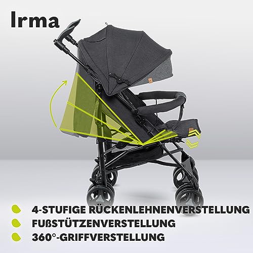 LIONELO Irma Kinderwagen bis 15 kg, leichter moderner Kinderwagen mit Liegefunktion, faltbar, große 6-Zoll-Räder, großer Korb, Tasche, Moskitonetz