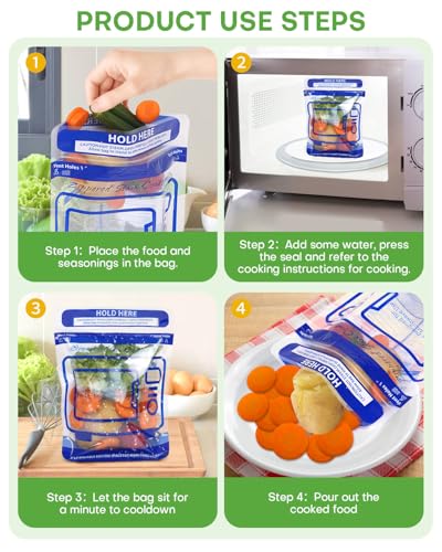 20 Pcs Microwave Steam Cooking Bags for Vegetables Microwave Steamer Bag with Stand-up Zipper Microwave Cooking Bags for Veggie Potatoes Meat Frozen Food Faster & Healthier