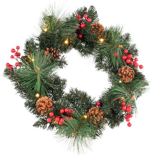 Idena 31903 - LED Weihnachtskranz mit 15 LED in Warmweiß, ca. 50 cm,...