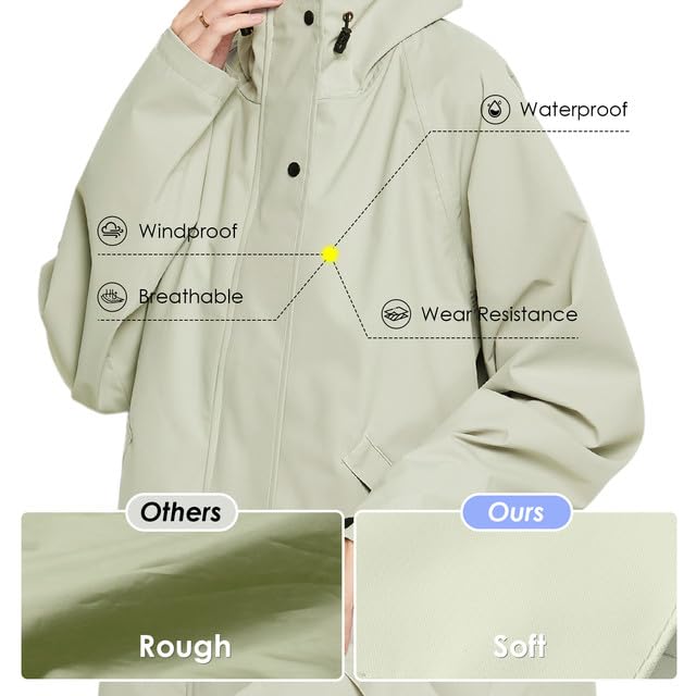 LAMA Regenmantel Wasserdicht Regenponcho Unisex Regenjacke Atmungsaktiv Regencape Regenschutzbekleidung Raincoat für Herren Damen Fahrrad Wandern Camping Reisen, Grau, L