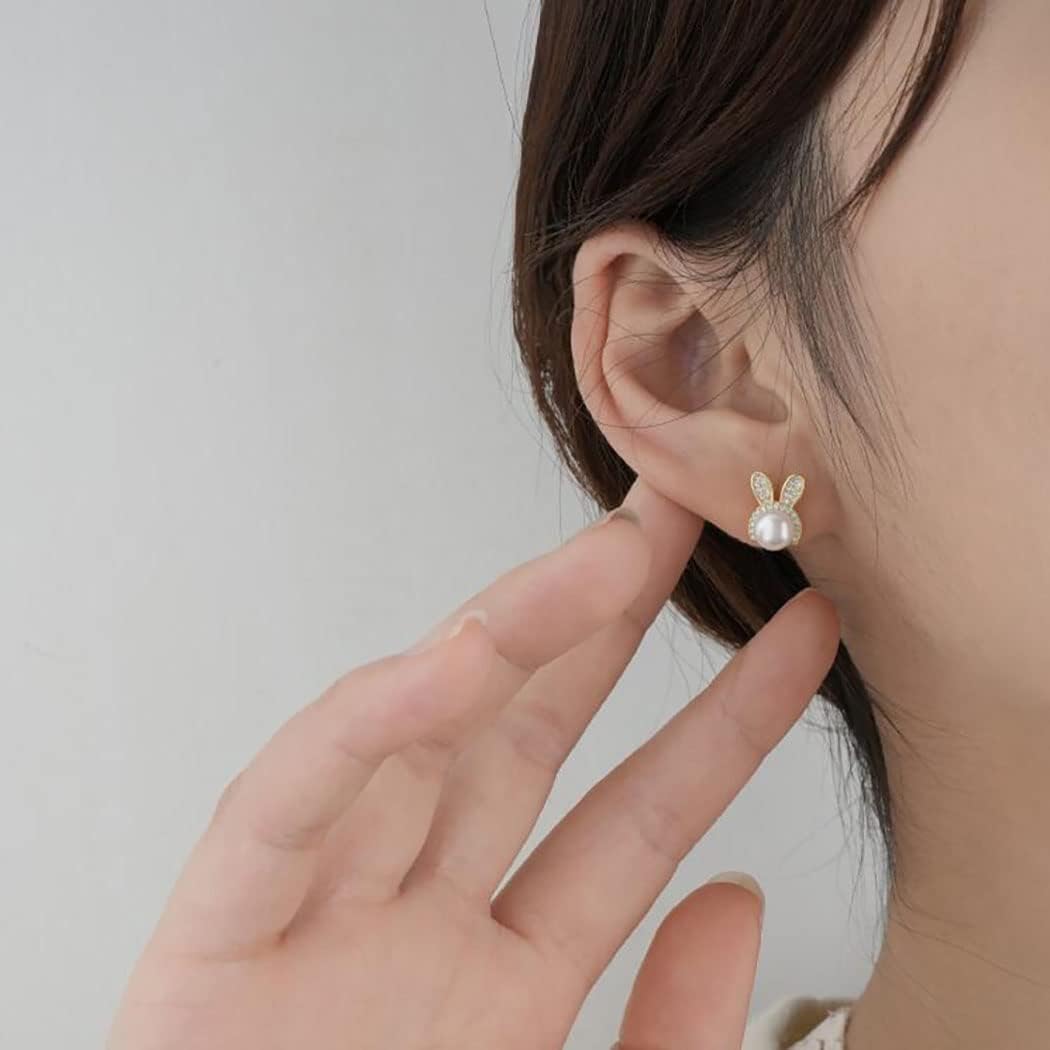 SLUYNZ Sterling Silver Cute Bunny Studs Earrings for Women CZ Pearls Rabbit Earrings Studs Easter Earrings - Image 3