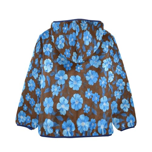 Floral Blue Pattern Print Toddler Fleece Jacket Girl Boys Hooded Fleece Jacket Coat Warm Outwear Zip-up 3-10T2