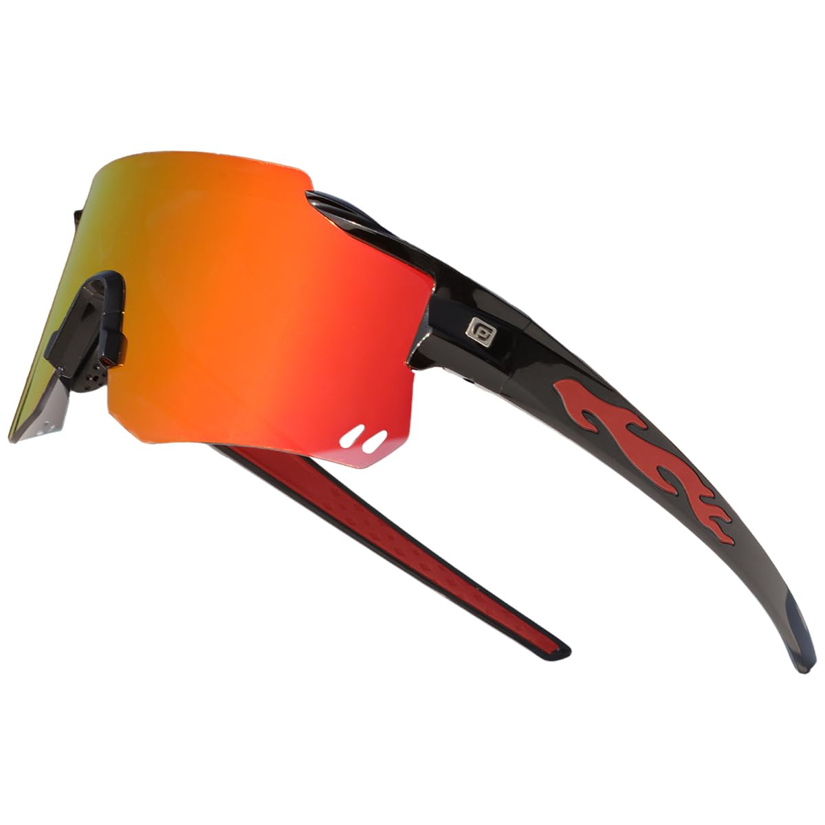 PAIS Polarized Sunglasses for Big Heads, Men Women Wide Temple Fit, Flame Semi-rimless UV400 Red Mirrored Lenses XL Shades Cycling Running Hiking
