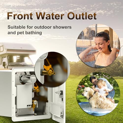 Image of Hillhub 65,000 BTU RV Tankless Water Heater, Max 3.9 GPM,with 15'' x 15'' Black Door and On Instant Hot Water Heater,DC 12V,CSA Certificated 9,800 ft High Altitude Performance, Compatible with all RVs