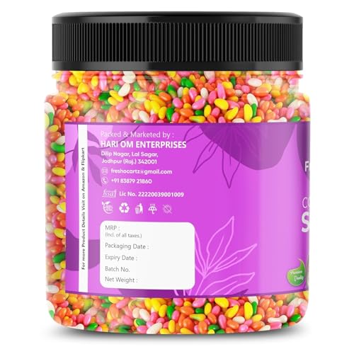 Image of FreshoCartz Sugar Coated Colourful Saunf 800gm - Multicolour Sweet Fennel Seeds for Cake Decoration & Mouth Freshener | Premium Candy Coated Saunf for Desserts, After-Meal Serving & Festive Gifting | Jar Pack