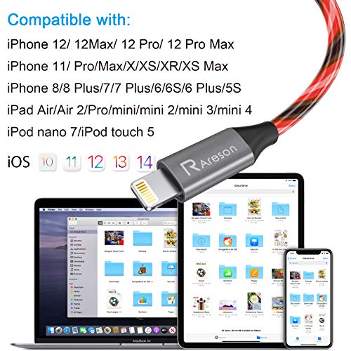 Image of Light up iPhone Charger Cord, LED Lightning Cables 1 Pack | Apple MFi Certified | USB Fast Charging Cord for Apple iPhone 13 12 11 Pro Max XR XS X /8Plus /7Plus /6Plus /5s /iPad More (6FT, Red)