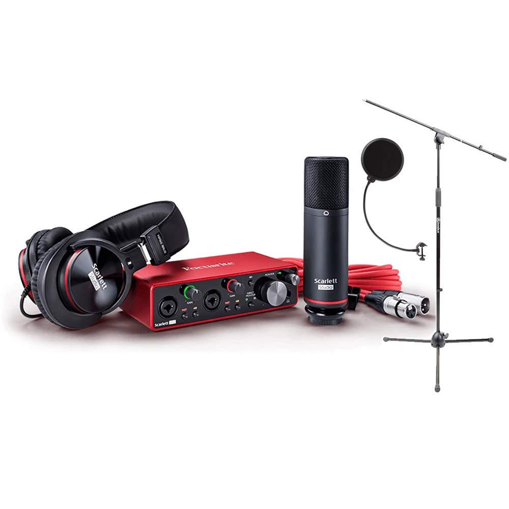 Focusrite Scarlett Studio Pack W Cm25 Microphone Headphones 2i2 Code For Software Bundle Mic Cable Boom Stand And Pop Filter Amazon Sg Musical Instruments