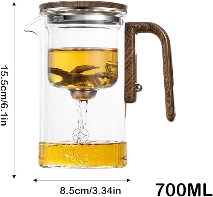 Tetera de vidrio Enchanteds con colador, infusor y mango de madera, tetera mágica con separación de agua for brujería y Enchanti(750ml)
