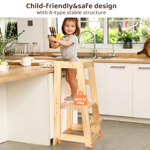 Adjustable-Toddler-Tower-Stable-Standing-Tower-with-3-Heights-Platform-Steps-Wooden-Step-Stool-for-Toddlers-with-Safe-Around-Rails-for-BathroomKitchenSink-Suitable-for-Ages-18-36-Months Adjustable Toddler Tower Stable Standing Tower with 3 Heights Platform Steps Wooden Step Stool for Toddlers with Safe Around Rails for BathroomKitchenSink Suitable for Ages 18 36 Months