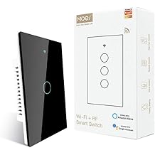 MOES 2.4GHz WiFi Wall Touch Smart Switch Neutral Wire Required, 3 Way Multi-Control, Glass Panel Light Switch Work with Smart Life/Tuya App, RF433 Remote Control, Alexa and Google Home Black 1 Gang
