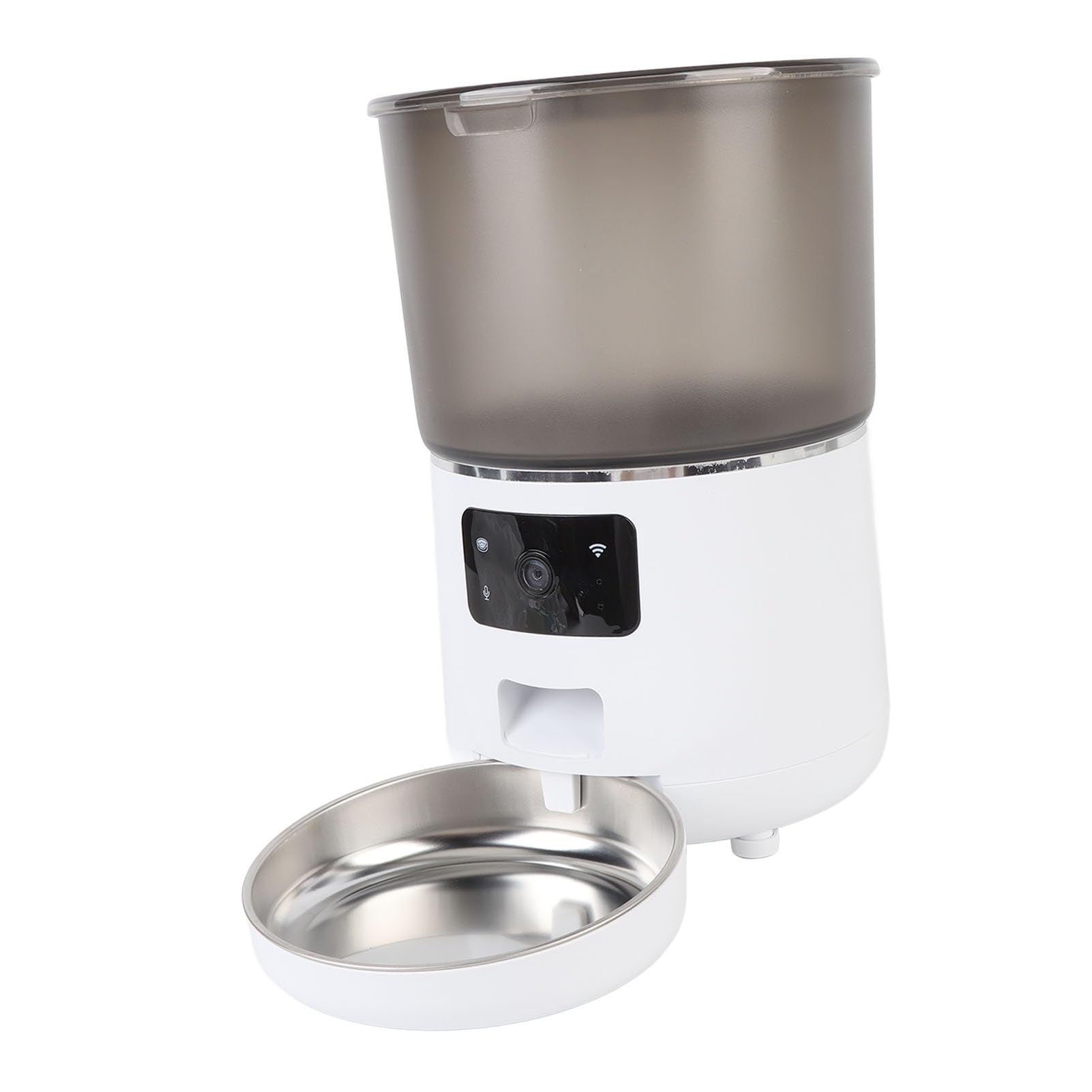 Mangiatoia automatica per animali domestici, 4 l, USB, senza fili, con timer, per gatti e cani, avvisi intelligenti per gli utenti 'app, in acciaio inox ABS, 1 cavo di ricarica (bianco)