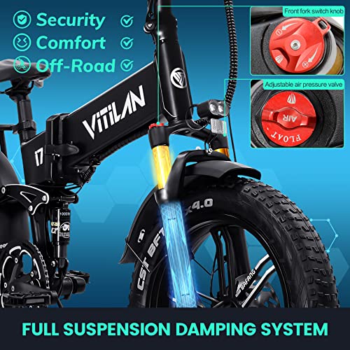 Vitilan I7 Pro Electric Bike Adults Folding 750W Bafang Motor Fat Tire Ebike Removable 16Ah Lg Cell Battery Full Suspension Electric Bicycle Shimano 8-Speed #TOP5