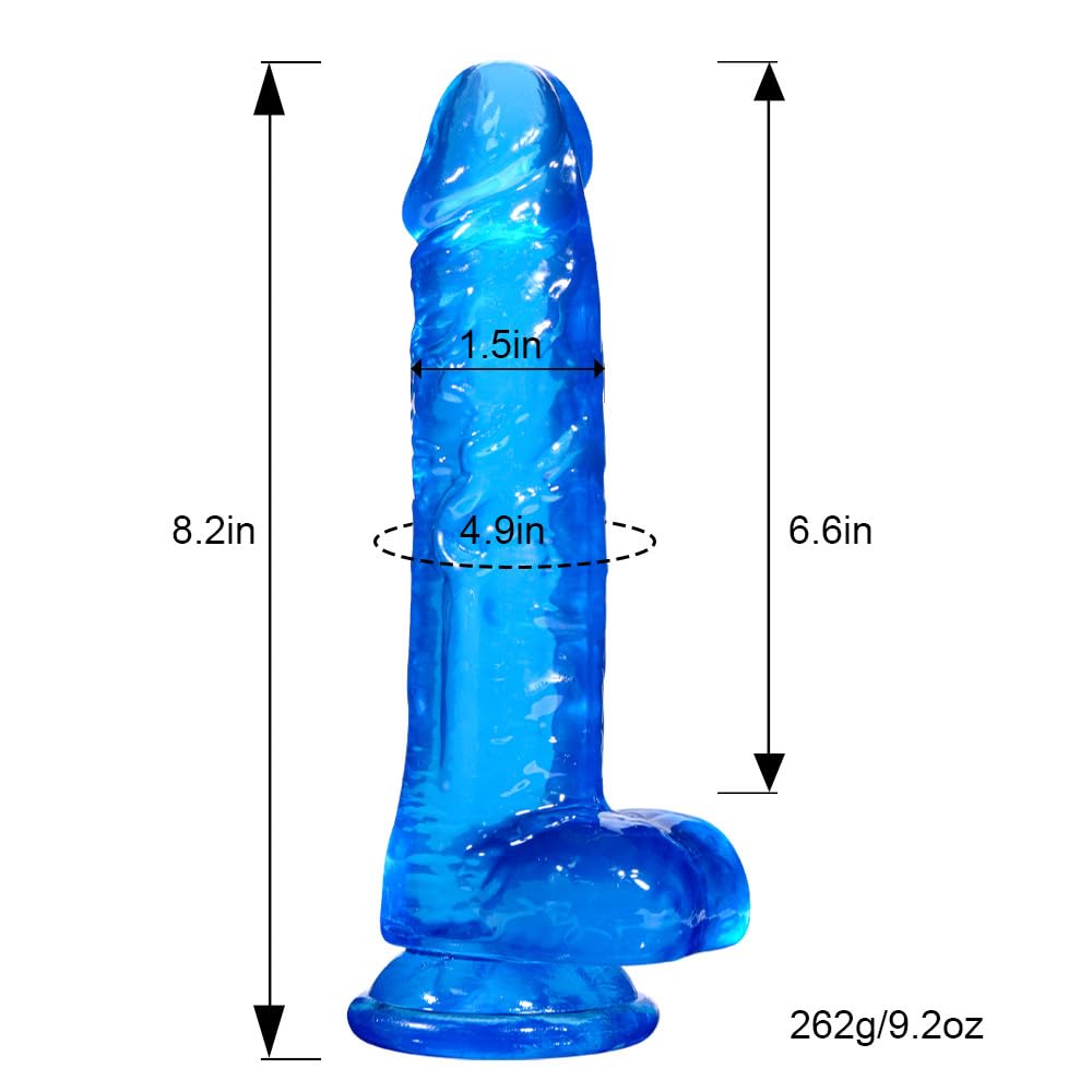 Realistic Dildo G Spot Stimulator- 8.2" Big Dildos with Suction Cup Adult Sex Toy for Women/Men/Gay, Flexible Clear Dildo for Women with Curved Shaft & Balls for Vaginal G-Spot &Anal.: Blue