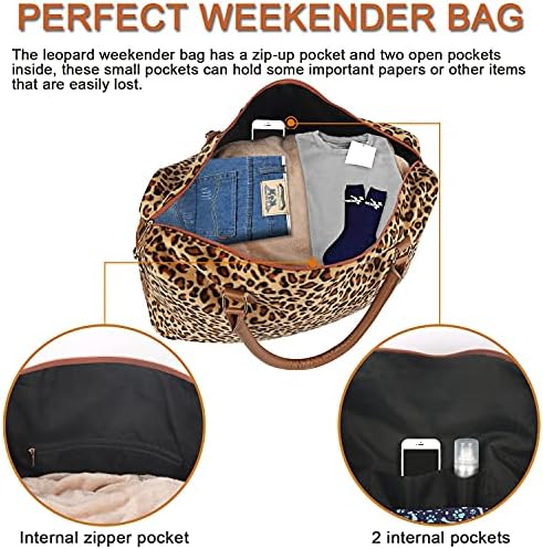 SMONT Leopard Weekender Overnight Bags Foldable Travel Duffel Bag for Women With PU Leather Shoulder Strap Large Luggage Bag 22 Inch 5 SMONT Leopard Weekender Overnight Bags Foldable Travel Duffel Bag for Women With PU Leather Shoulder Strap Large Luggage Bag 22 Inch