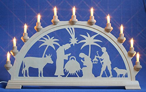 Preisvergleich Produktbild Großer 65cm Laubsäge-Schwibbogen Christi Geburt mit 11 Kerzen,Taulin Erzgebirge