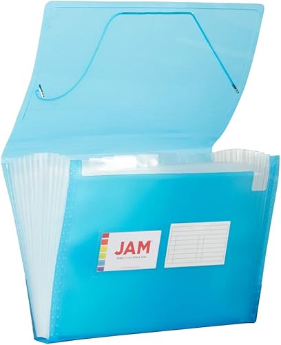 JAM PAPER Carpetas de acordeón Archivo expandible de plástico de 13 bolsillos Tamaño carta 9 x 13 Cuadrícula azul Se vende individualmente