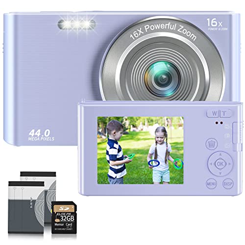 Digital Camera,Kids Camera With 32Gb Card 4K 44Mp Point And Shoot Camera With 16X Digital Zoom 2.4 Inch,Vlogging Camera For Students Teens Adults Girls Boys-Purple3 #TOP13